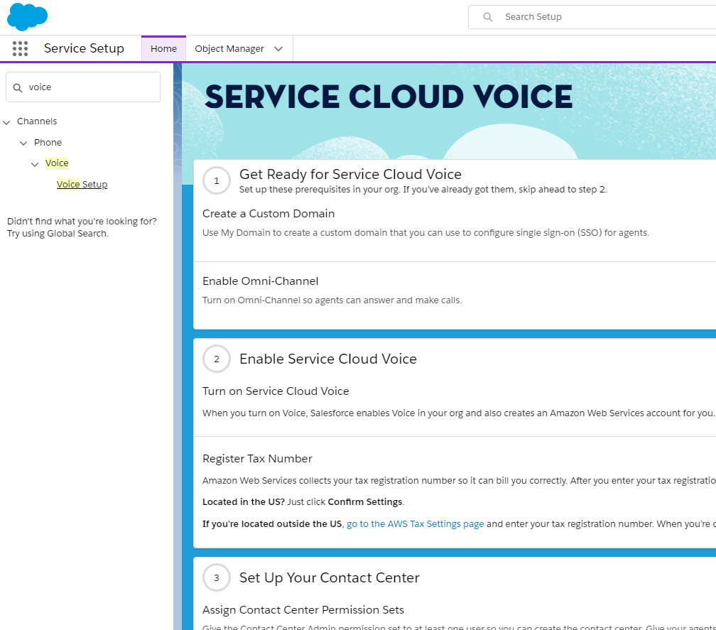 Service Cloud Voice Guided Setup Screen