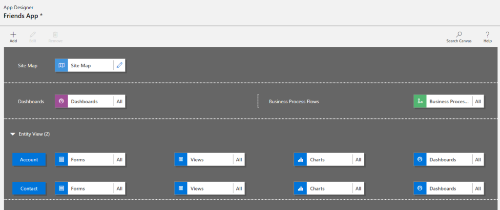 Designer for creating a model-driven app.