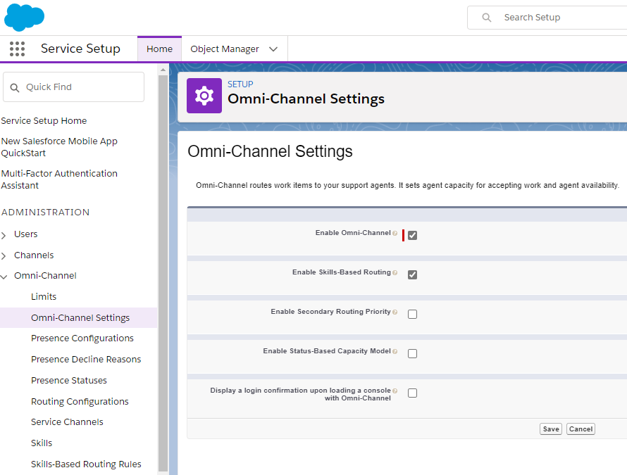 Omni-Channel setting screen