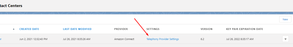 Telephony Provider Settings link