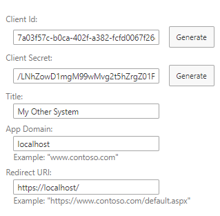 SharePoint app registration screen