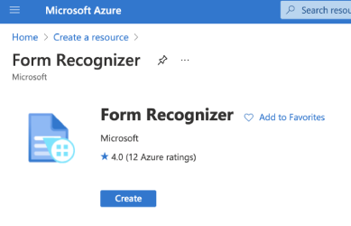 Azure portal screen to provision a new Form Recognizer instance.