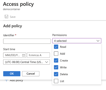 Access policies for your container.