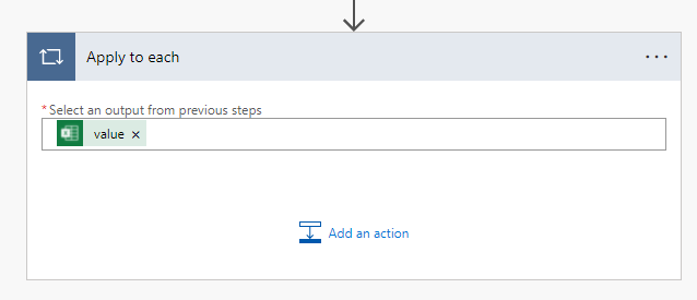 Apply to each action block in Power Automate.