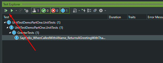 Test Explorer in VS displaying the test you created.