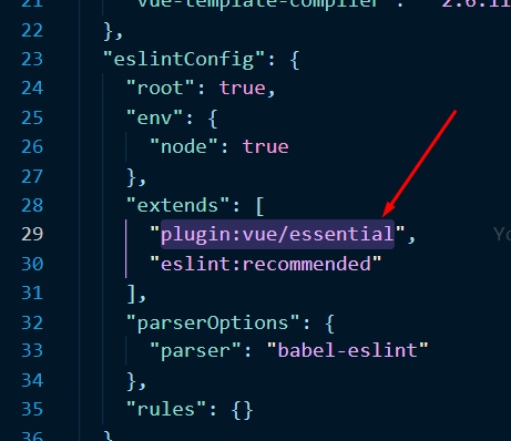 Vue's ESLint plugin specified in package.json