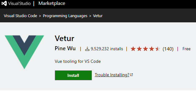 Vetur extension page on Visual Studio Marketplace