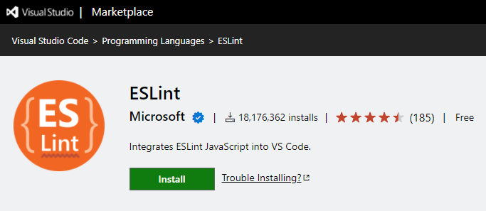 ESLint extension page on VSCode marketplace