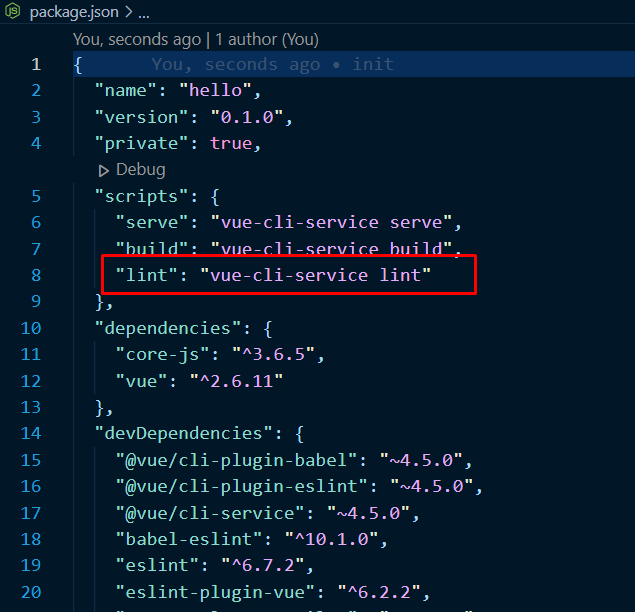 linit command in package.json