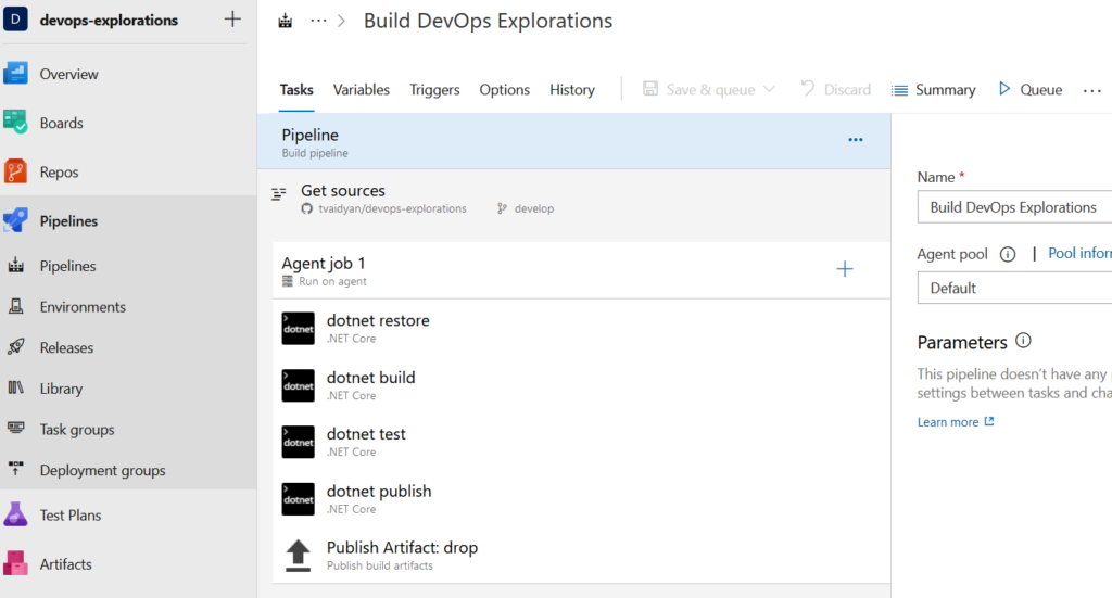 specify build pipeline steps in Azure DevOps