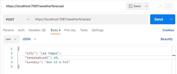 POST API call adding a new weather forecast