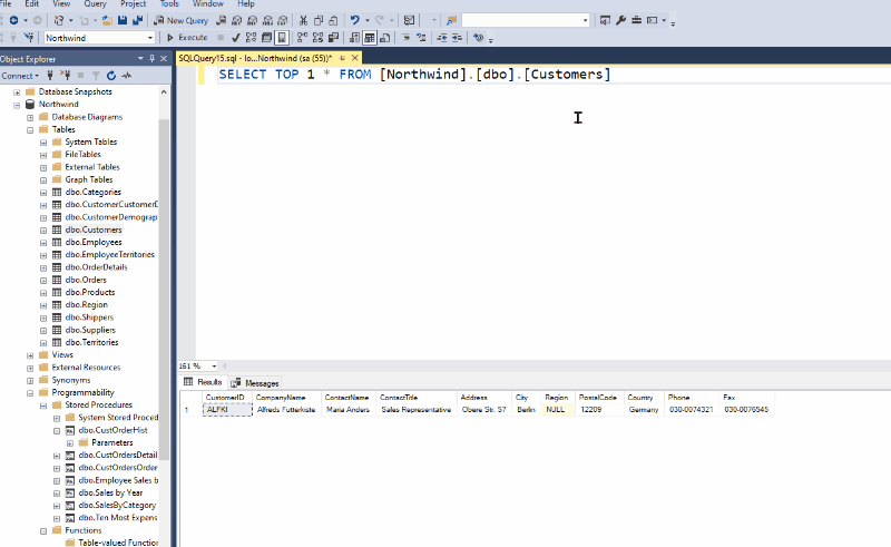 SSMS Query editor window executing sp_help by using the keyboard shortcut Alt + F1