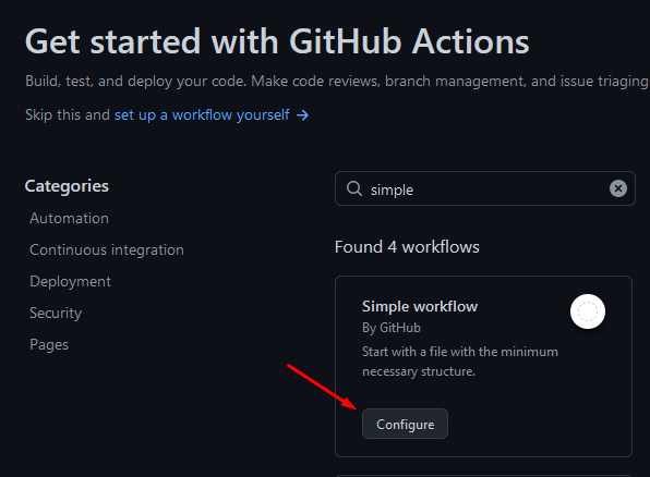 Simple workflow template provided by GitHub