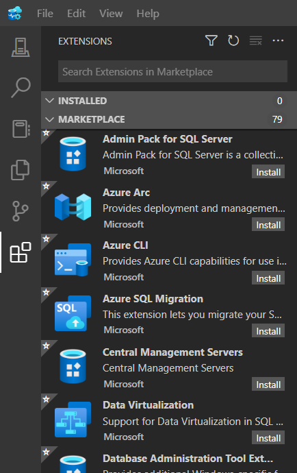 Extensions tab within Azure Data Studio